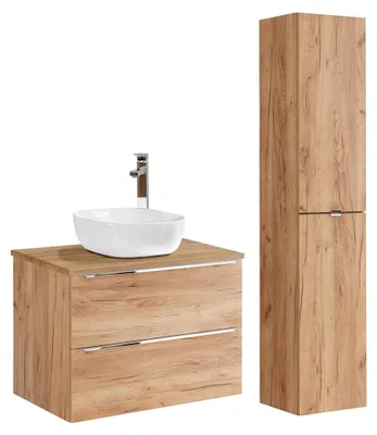 Produktbild von Waschtisch und Hängesäule 80.4cm April mit 2 Schubladen, Holzoptik