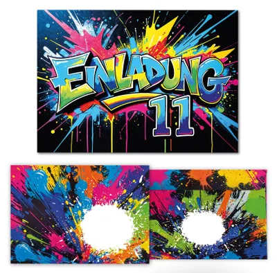 12 Einladungskarten + 12 Umschläge, 11. Geburtstag, Graffiti, Kinder
