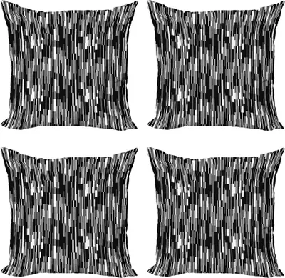 Produktbild von ABAKUHAUS Schwarz und weiß Kissenbezug Set (4 Stück), abstrakte Linien, Moderner Doppelseitiger Digitaldruck, 40 cm x 40 cm, Schwarz, Grau, Weiß