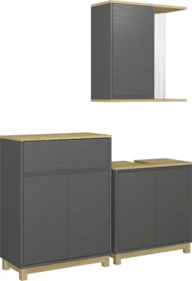 Produktbild von Badmöbel-Set Vicco Livia Anthrazit/Eiche 3 Teile, mit Badregal, Model 51810