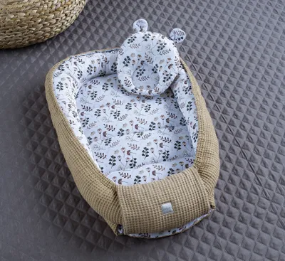 Produktbild von Taupe WAFFELPIQUE/ BLUMEN Braun Babynestchen Unterlage 2 Tlg SET Babynest Wicleklunterlage Reisebett Babydecke Babyausstattung 2 Seitig PREMIUM