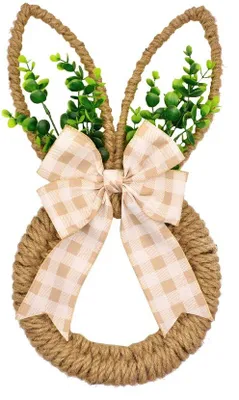 Image de Couronne rustique en forme de lapin pour la porte de la chambre et les fêtes - Décoration artisanale pour Pâques