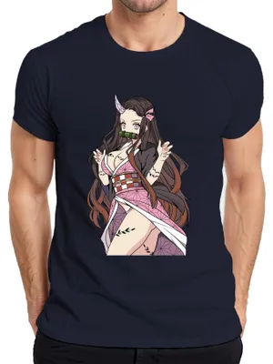 Productafbeelding van Nezuko, demon, bamboeklem, anime cosplay, cadeau, manga, schattig, heren T-shirt, marineblauw, maat S
