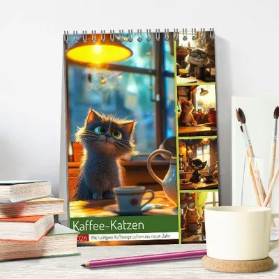 Produktbild von Kaffee-Katzen (Tischkalender 2026 DIN A5 hoch), CALVENDO Monatskalender