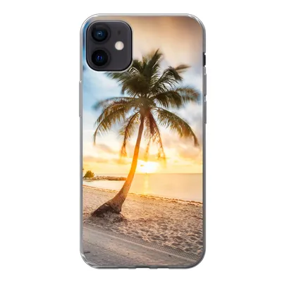 Produktbild von MuchoWow® Handyhülle Schutzhülle Hülle für iPhone 12 mini Sonnenuntergang - Strand - Palme Silikon Softcase Handy Hülle - Bild