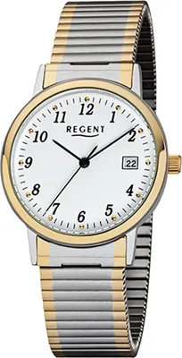 Produktbild von Regent Edelstahl Damen Herren Uhr F-1015 Quarzuhr Armband silber gold D2URF1015