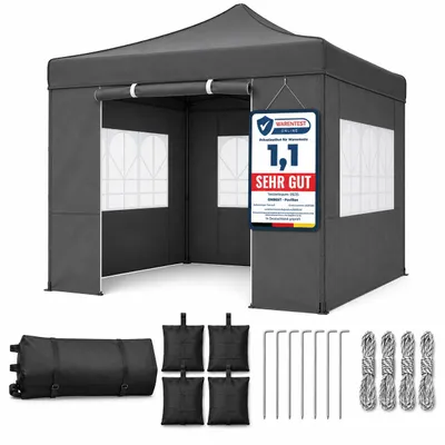 Produktbild von ONBEST Pavillon 3x3 | Wasserdicht | faltbar | Grau | mit Sandsäcke | Heringe | Seile | UV50+| Premium