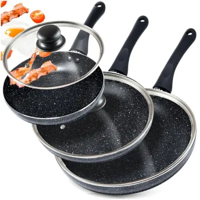 Obrázok produktu pre Vilde | Súprava 3 panvíc - Panvica 20 / 24 / 28 cm - Indukčná panvica s nepriľnavým povrchom - BLACK LINE