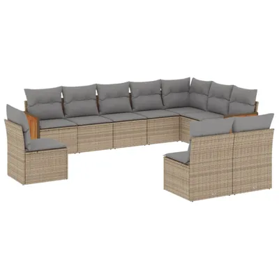 Produktbild von 10-tlg. Garten-Sofagarnitur mit Kissen Beige Poly Rattan