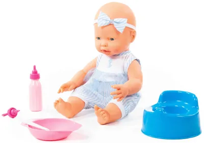 Produktbild von Baby Puppe 35 cm m. Schnuller Töpfchen u. Fütter-Set 3-tlg. Kinder Spielzeug +3J