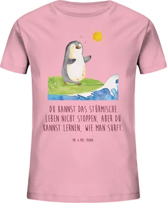 Produktbild von Mr. & Mrs. Panda Kleinkinder T-Shirt Pinguin Surfer 7-8 Jahre (122/128) - Baumwolle Pink - Geschenk, Kindershirt, Baumwollshirt Kinder, Hawaii, Urlaub, Kurzarm, Optimistisch