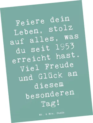 Produktbild von Mr. & Mrs. Panda Postkarte Spruch 1953 Geburtstag - Meeresbrise - Geschenk, 70., Geburtstagsgeschenk, Freude und Glück, feiern, Ansichtskarten, Liebe, Geburt, Grußkarte