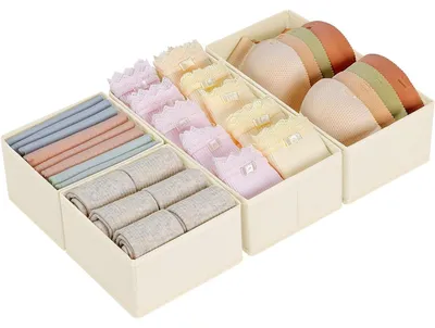 Produktbild von Schubladen Organizer 4 Stück Beige Faltbar für Socken Krawatten Gürtel 30x15x9cm & 15x15x9cm