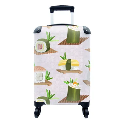 Produktbild von MuchoWow® Koffer Handgepäck Trolley Rollkoffer Kleine Reisekoffer mit 4 Rollen - Muster - Lebensmittel - Sushi - Japan - Cabin Size < 55x40x23 cm & 55x40x20 cm - Fotokoffer - Kabinenkoffer - Boardgepäck - Reise-Box - Reisekoffer - Reisegepäck - Koffer mit Bild - Trolley für Kinder