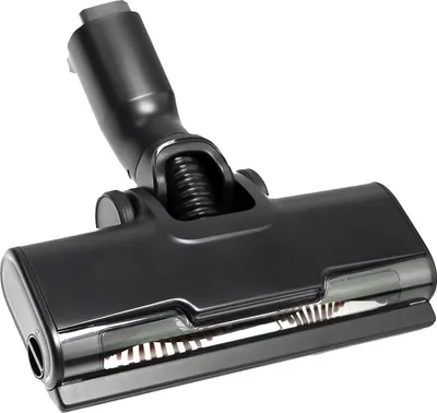 A close-up studio shot of a black vacuum cleaner floor brush attachment.