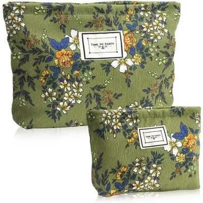 Zdjęcie produktu dla Ibenzoa® Zestaw 2 h kosmetyczek z tkaniny, wzór kwiatowy – idealne do podróży i przechowywania, wymiary: 26×21×5 cm oraz 18×14×4 cm