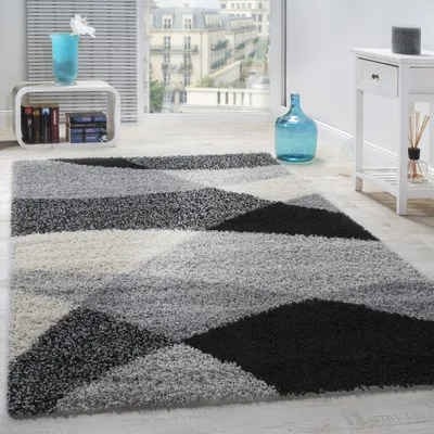 Produktbild von Shaggy Teppich Hochflor Langflor Weich Geometrisch Gemustert Grau Schwarz Grösse 160x220 cm