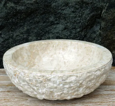 Produktbild von Massives Rundes Marmor Aufsatz-Waschbecken, Waschschale, Naturstein Handwaschbecken - Ø 40 cm Modell 1, Creme-weiß, Waschtische & Waschbecken