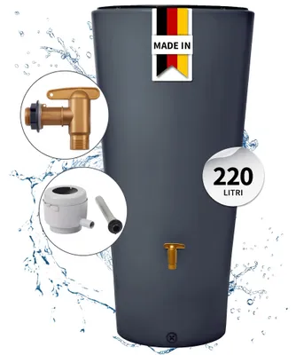 Immagine prodotto di 4rain VASO 2in1 serbatoio per pioggia 220 litri grigio grafite incl. rubinetto in plastica e raccordo pluviale, Immagine generata dall'IA