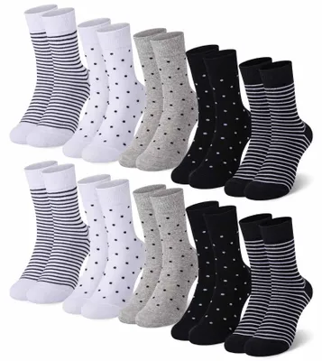 Produktbild von Falechay 10 Paar Socken Damen 39-42 Streifen Punkte Damensocken Schwarz