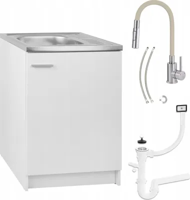 Obrázek produktu pro Bílá kuchyňská linka 60x50 Dřezová baterie Deante Béžová Flexibilní sifon 2v1