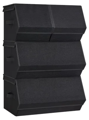 Image de Boîtes de rangement avec couvercle, lot de 4 organiseurs pour armoire, empilables, pliables avec fermeture magnétique, boîtes de rangement en tissu pour vêtements et livres