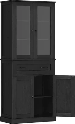 Produktbild von Küchenschrank, Buffet, Acrylfront, Schubladen, 76 x 40 x 182,5 cm, Schwarz