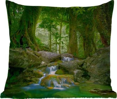 Produktbild von MuchoWow® Outdoor Kissen - Dschungel - Steine - Wasser - Natur - Pflanzen - 60x60 cm - Wetterfest - Lounge Kissen - Dekoration - Schlaf Kissen