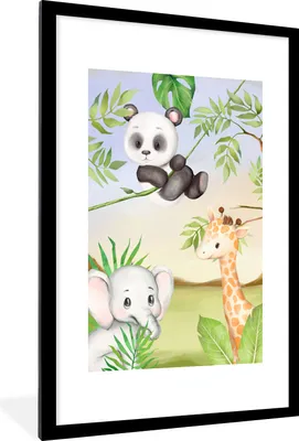 Produktbild von MuchoWow® Gerahmtes Poster Tiere - Kinder - Dschungel 60x90 cm - Poster mit Schwarzem Bilderrahmen Wandposter Rahmen Foto Bilder - Dekoration - Wandposter Wohnzimmer - Hochwertig
