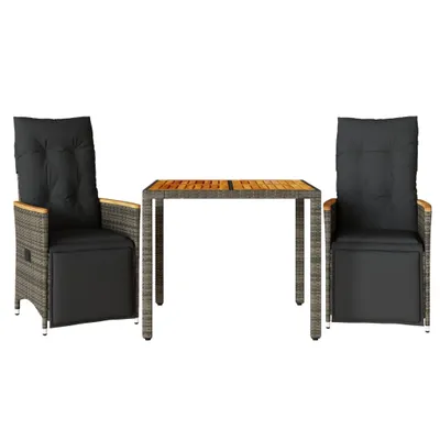 Produktbild von vidaXL 3-tlg. Garten-Bistro-Set mit Kissen Grau Poly Rattan