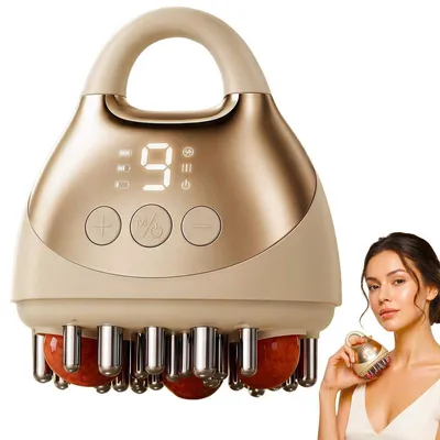 Produktbild von Elektrische Körpermassagebürste mit EMS, Wärme, Vibration und Rotlicht, kabelloses Massagegerät mit 9 Intensitätsstufen, 2000 mAh, Gold