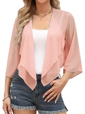 Produktbild von Damen-Chiffon-Bolero – Kurze, leichte Schulterjacke – Rosa