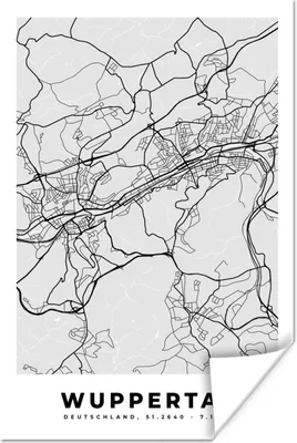 Produktbild von MuchoWow® Poster Deutschland - Karte - Wuppertal - Stadtplan 120x180 cm - Kunstposter