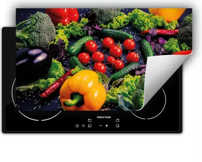 Produktbild von DarHaus Herdabdeckplatte 90x52 cm Anti Rutsch Matte Aufrollbar, bunt - Gemüse