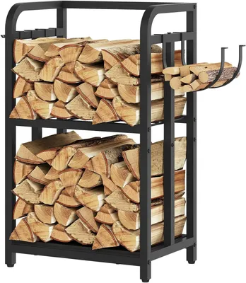 Immagine prodotto di Porta legna da ardere - Contenitore per legna - Porta legna da ardere - Con ganci - 44x30x72 cm - Nero