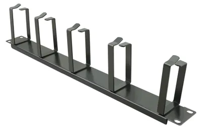 Produktbild von helos 19" Rangierpanel mit 5 Metall Bügeln, 1 HE, Rangierfrontplatte, schwarz
