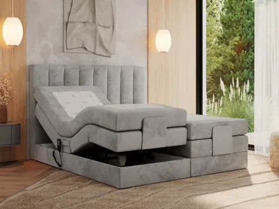 Produktbild von MKS MEBLE Boxspringbett 140x200 elektrisch verstellbar 7-Zonen Taschenfederkern Matratze und Topper Bett 140x200 mit Motor Polsterbett Motorbett - Comforto - Hellgrau Velvet - H4