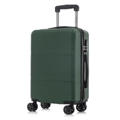 Produktbild von Koffer Trolley Reisekoffer Suitcase, Rollkoffer Handgepäck ,mit 4 Rollen360°, Hartschalenreisekoffer, Zahlenschloss, Weicher Gummigriff (M,Dunkelgrün)
