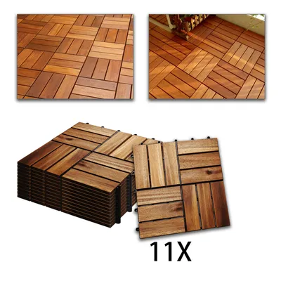 Produktbild von TolleTour 1m² Terrassenfliese Holzfliesen Mosaik Akazienholz Fliese 11 Stück 30x30 cm Balkonfliesen Gartenfliesen Terrassenfliesen für Garten Terrasse Balkon