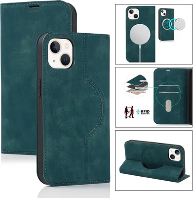 A collage of images showing a green iPhone case with various features.