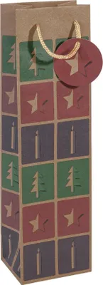 Produktbild von SIGEL GT045 Geschenktasche Flasche - grün, rot, violett  - mit Bodeneinlage, Geschenkanhänger und farblich abgestimmten Tragekordeln - Kraftkarton - 10 x 35 cm
