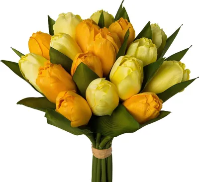 Produktbild von GASPER Tulpen im Bund 9 x gelb & 6 x Orange 28 cm - Kunstblumen