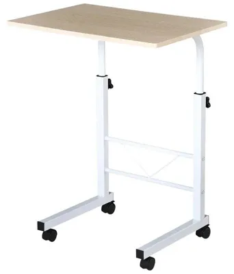 Obrázek produktu pro Příruční stolek ve tvaru "C" na kolečkách | Barva: Bílá javorovina | Rozměry: 60 x 40 x 68-78 cm
