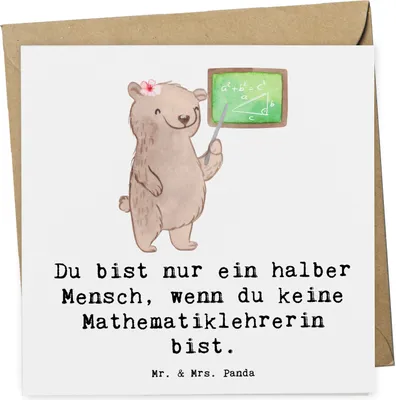 Produktbild von Mr. & Mrs. Panda Klappkarte Mathematiklehrerin Herz - Weiß - Geschenk, Glückwunschkarte, Lehrer, Spruch, Referendariat, doppelkarte, Grußkarte, Mathe, faltkarte, Lustig