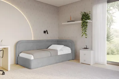 Produktbild von ALTDECOR Jugendbett mit Bettkasten JOVY - 100x200 - Grau - Monolith 84 - Bett mit Matratze - Links angeordnet - Einzelbett mit Stauraum - Polsterbett Kinderbett