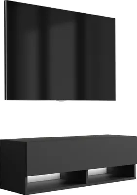 Obrázek produktu pro Nízká TV deska 100 cm matná černá, LED bílá, 100 × 32 × 34 cm
