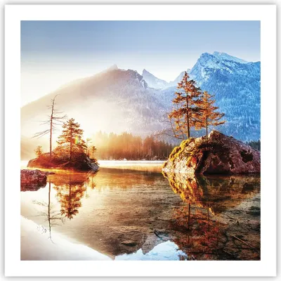 Produktbild von Poster - Poster ohne Rahmen - Morgendämmerung Berge See - 60x60 cm - Wand Bild - Wanddeko - Wandbilder - Kunstposter - Wandposter - Bilder - Kunstdruck - Wanddekoration - Wandbild - P2XAC60x60-4617