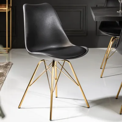 Produktbild von riess-ambiente Design Stuhl SCANDINAVIA MEISTERSTÜCK schwarz goldene Beine Esszimmerstuhl Essstuhl Küchenstuhl