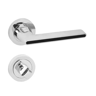 Produktbild von DOMINO |Türgriff Drückergarnitur WC -Badezimmer Set | Rund - Rosetten | Material-Znal | Türdrückergarnitur | Farbe- Chrom/Schwarz | ONYKS-R M6/Schwarz