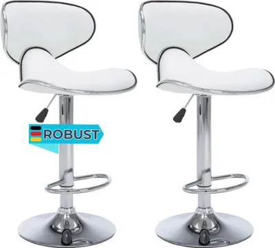 Produktbild von Barhocker SUPRI höhenverstellbar 2er Set Weiß Kunstleder  | Barstühle drehbar Küchenhocker Thekenhocker für Küche Hausbar